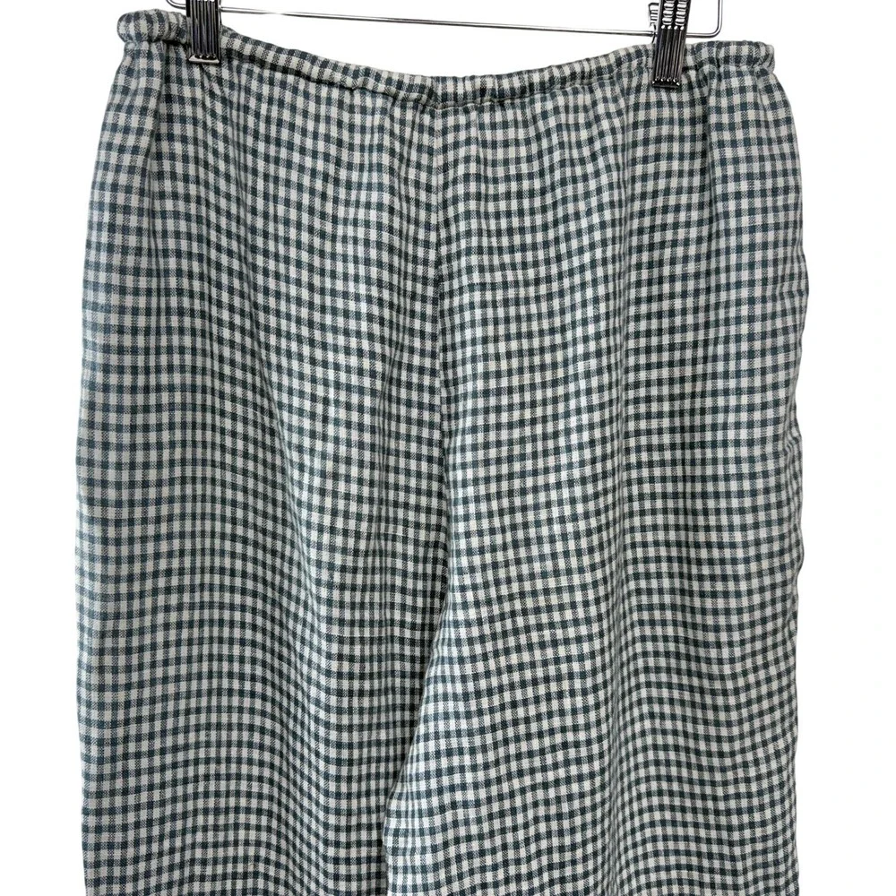 Reformation Blue White Gingham 100% Linen Wide Leg Drawstring Pants Womens Large